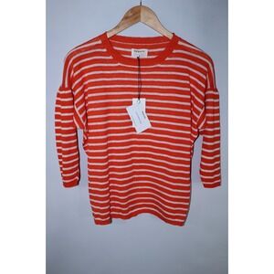 Aymara Women's XS Orange White Striped Linen Blend Lola Sweater